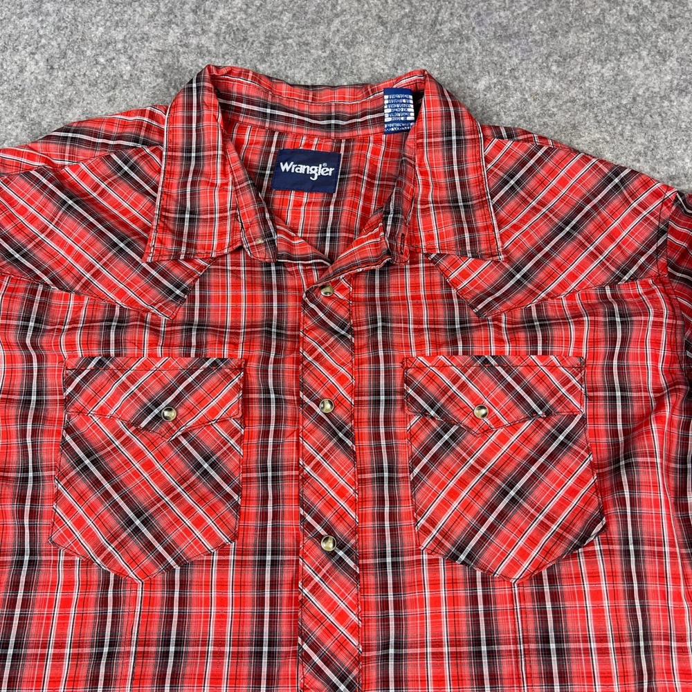 Wrangler Western Snap Shirt Mens XXL Red Plaid Long Sleeve Yoke Sawtooth